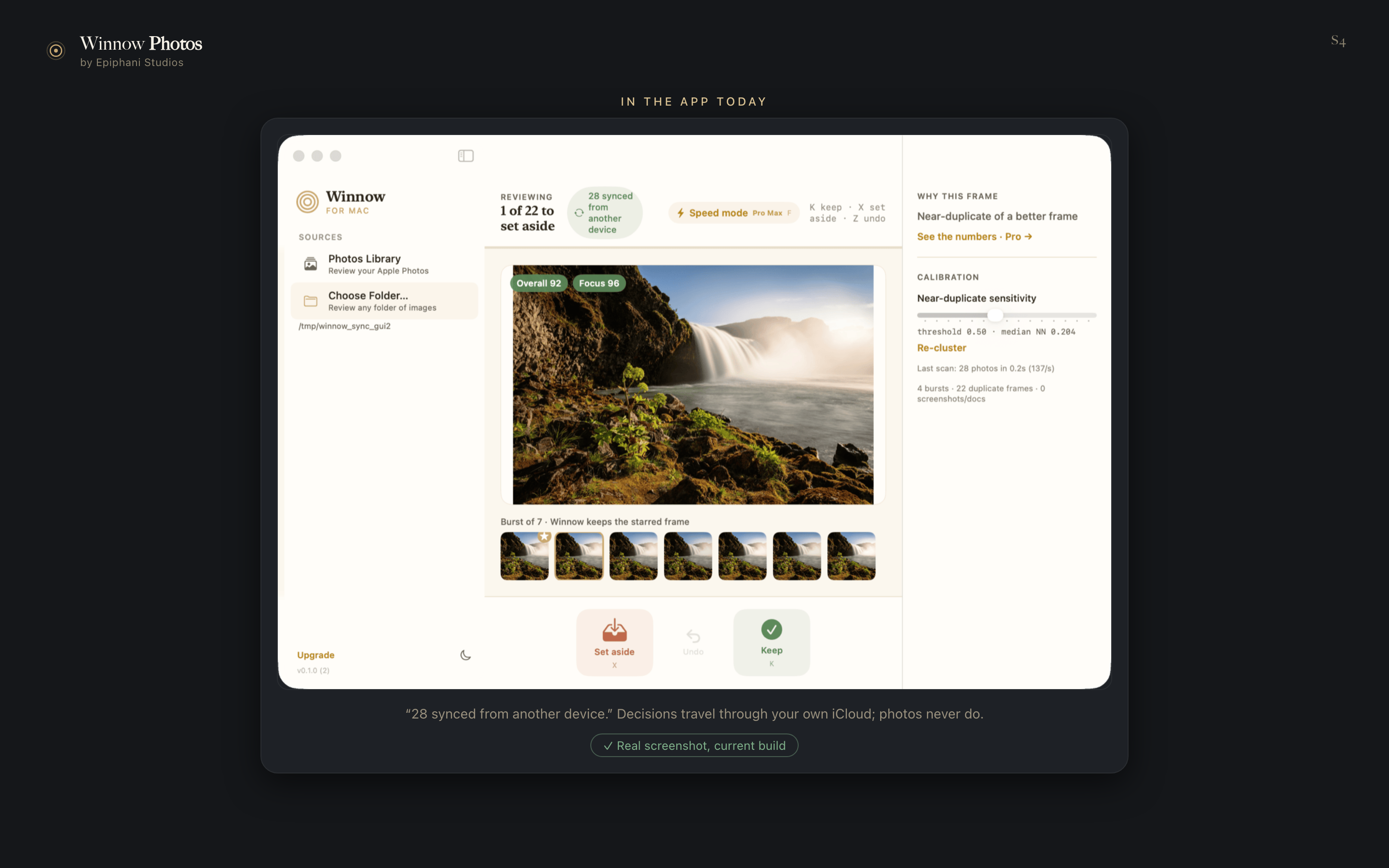 Winnow for Mac sync banner, dark theme